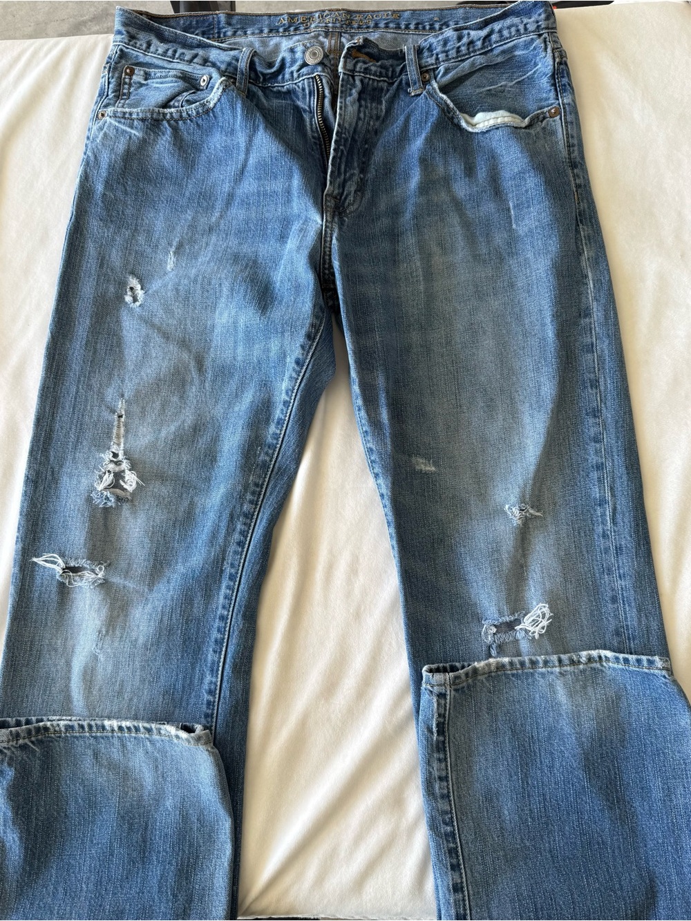 American Eagle Outfitters Light Blue Distressed Wide Leg Jeans